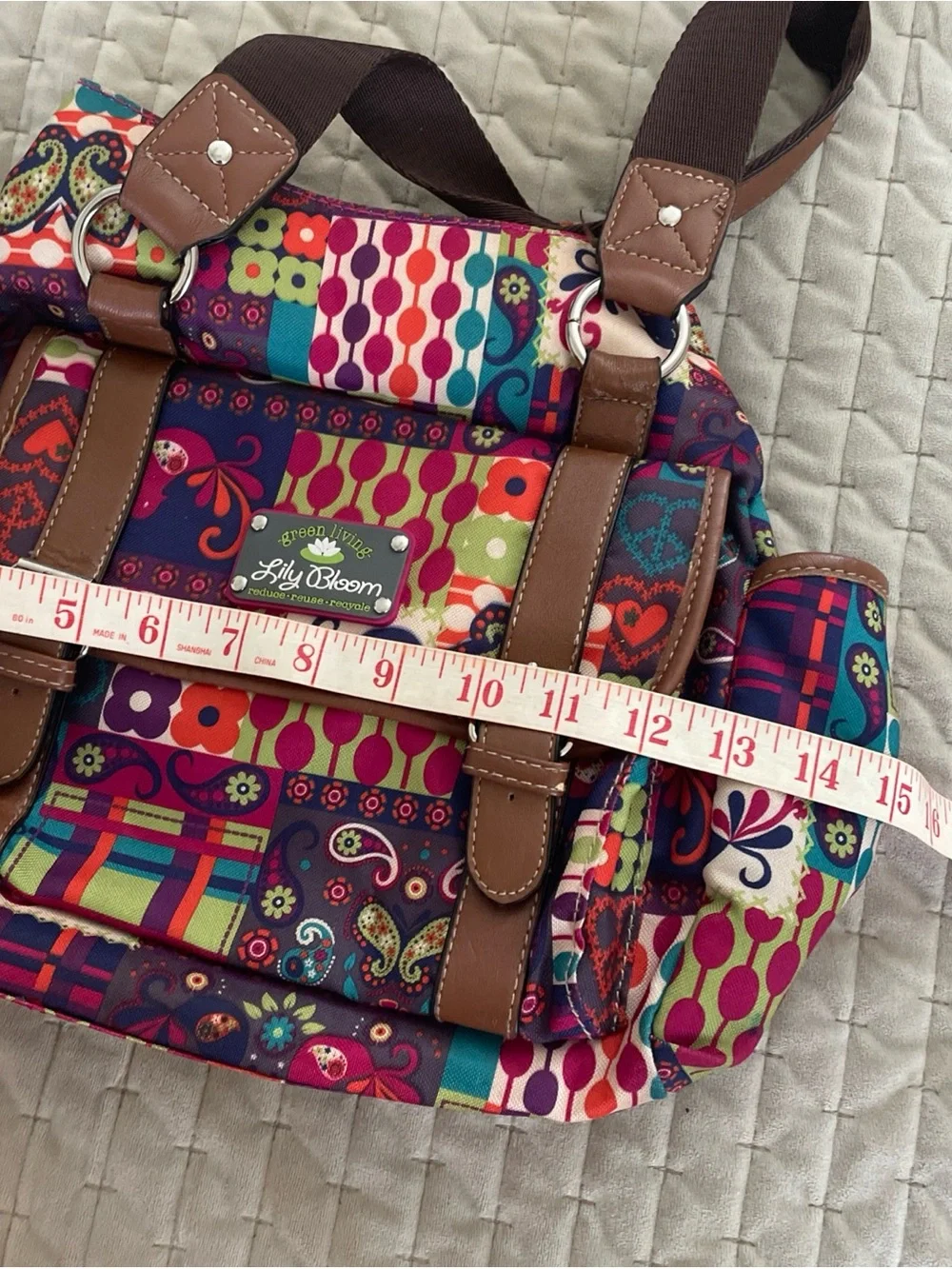 Lily Bloom Multicolor Patchwork Floral & Paisley Backpack with Brown Trim